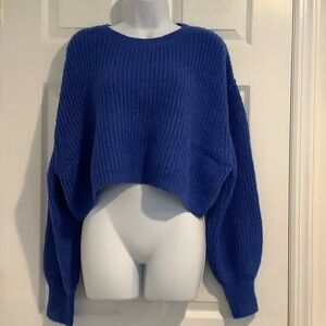 MUSTARD SEED Womens Blue Oversized Wool Blend Cropped Fuzzy Minimalist Sweater M